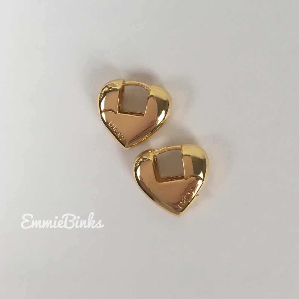 New Lucky Brand Gold Plated Chunky Heart Hoop Earrings - Picture 4 of 16